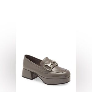 Jeffrey Campbell Student Platform Loafer in Grey Patent Leather, Size 7.5